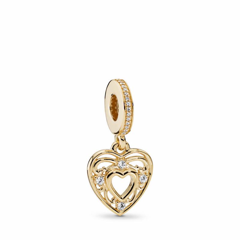 Pandora Romantic Heart Dangle Charm Outlet NZ, 14k Gold (327415-UIC)